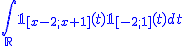 2$\blue\Bigint_{\mathbb{R}}\mathbb{1}_{[x-2;x+1]}(t)\mathbb{1}_{[-2;1]}(t)dt